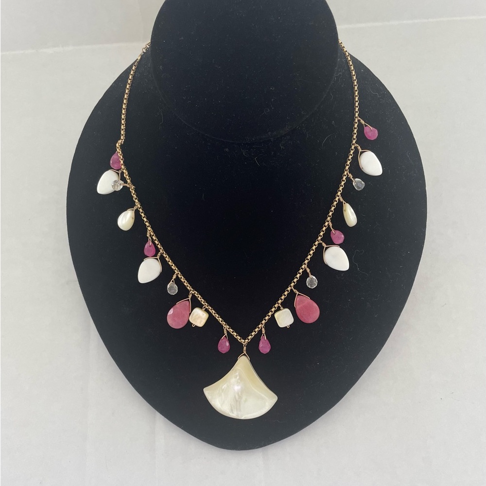 Mother of Pearl  & Ruby Necklace NNT Handmade